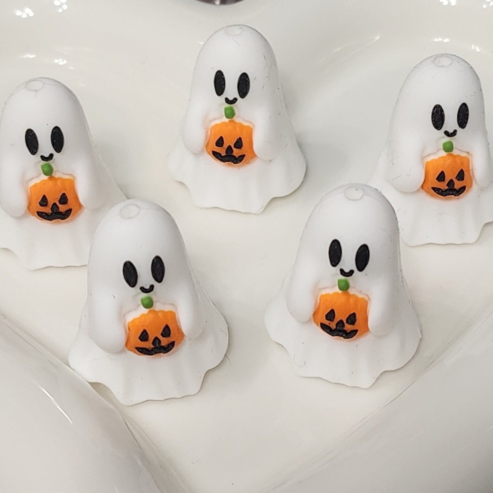 Ghost Pumpkin Beads 2 Pcs Focal Bead Beaded Pen Jewelry Halloween Fall silicone